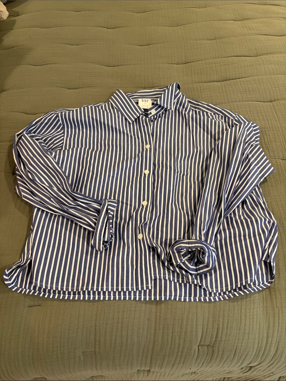 GAP Navy and White Vertical Stripe Button-Up Shirt